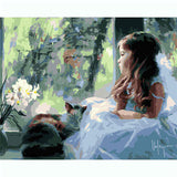 Painting by numbers child with cat