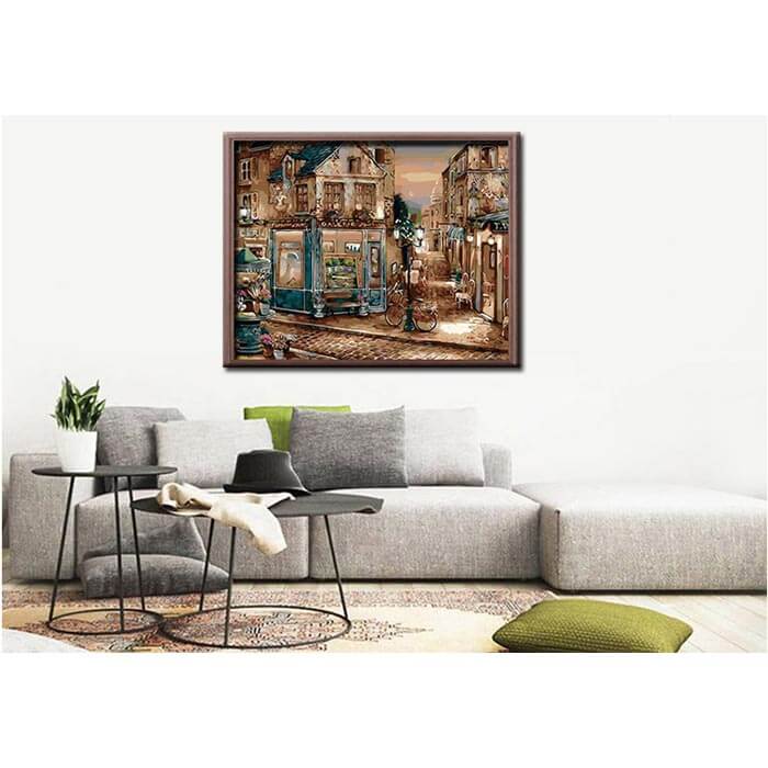 Painting by numbers old town corner house