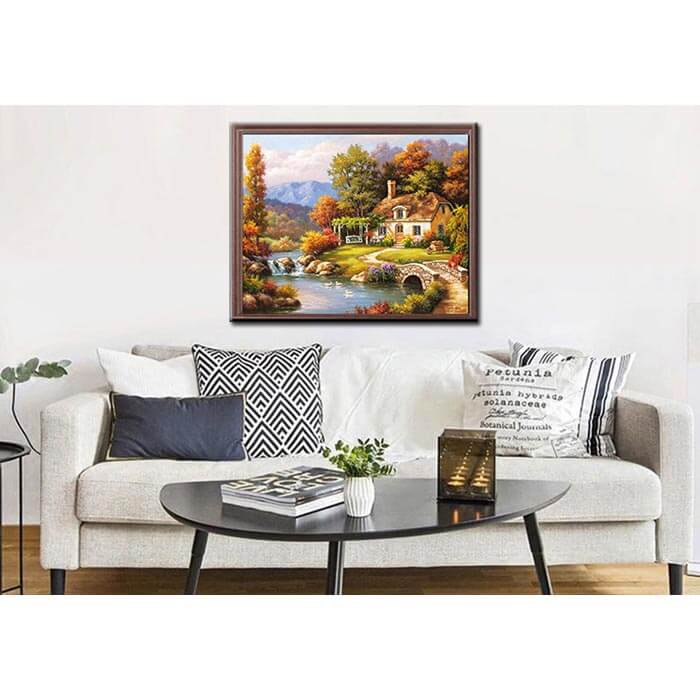 Painting by numbers house by the stream