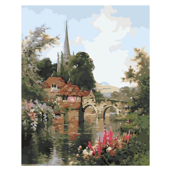Painting by numbers church by the river