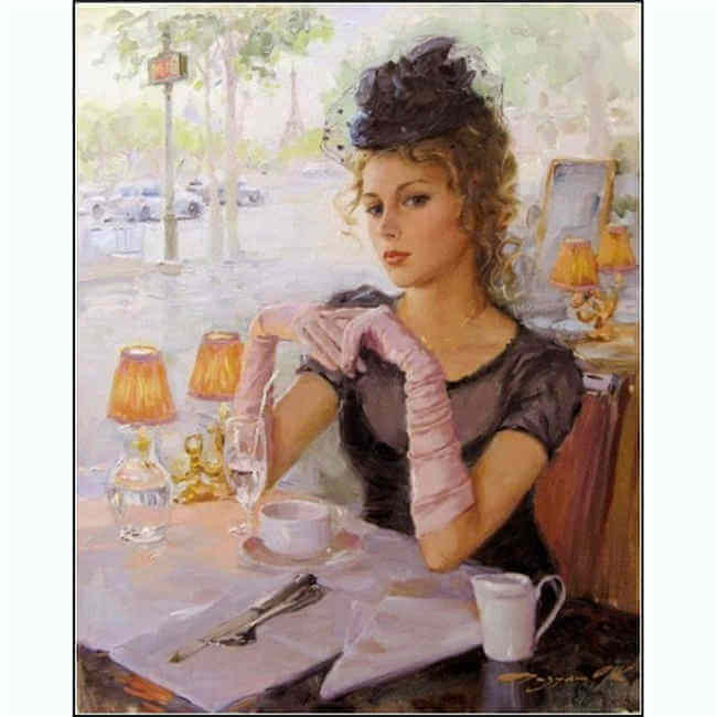 Painting by Numbers Pictures Lady Having Coffee