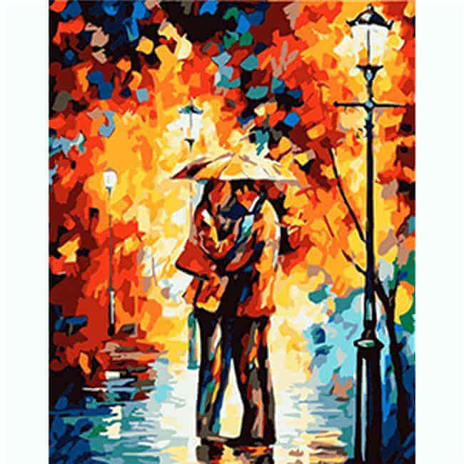Painting by Numbers People Couple Under Umbrella Abstract