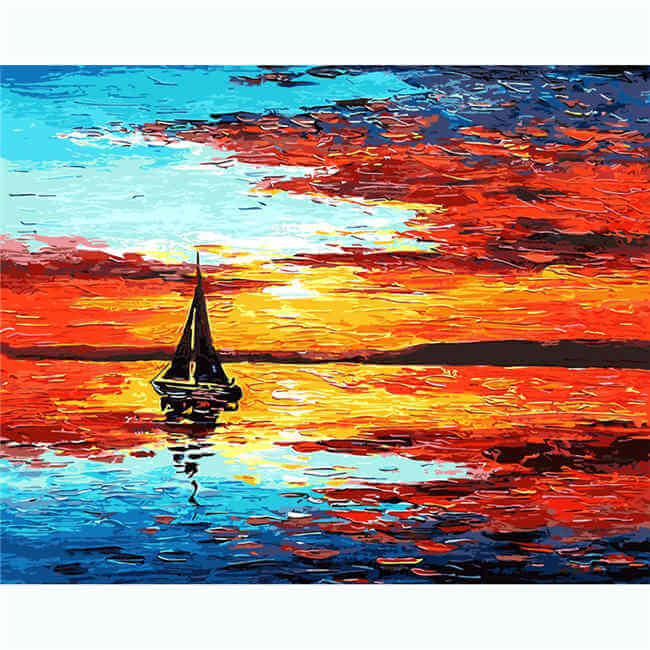 Painting by Numbers Pictures Sailboat in The Sunset