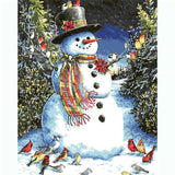 Painting by Numbers Pictures Snowman with Birds Ready-Made