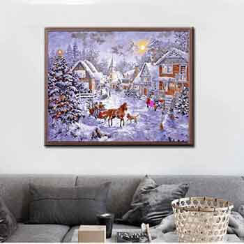 Painting by Numbers Christmas Christmas Village with Horse-Drawn Carriage