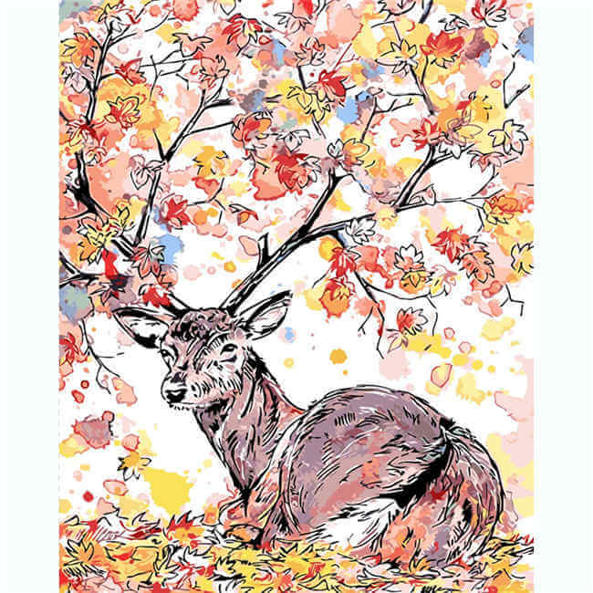 Painting by Numbers Deer in The Colorful forest of Leaves