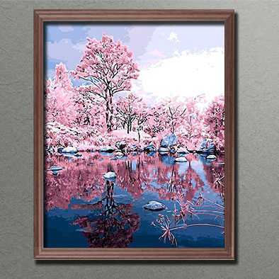 Painting by Numbers Pictures Pink Trees Reflection