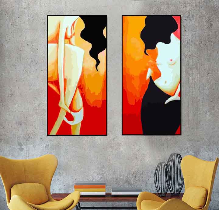 Painting by Numbers Painting Nude Woman Trying on Black Skirt