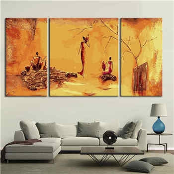 Painting by Numbers Africa Village in Steppe Everyday Life- 3-Panel (Triptych)