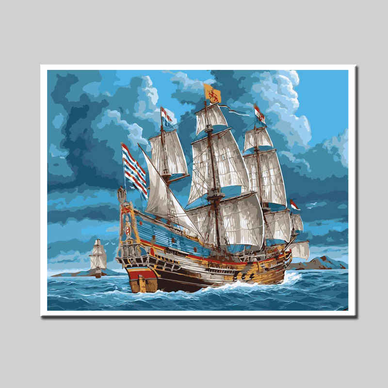 Paint-by-Numbers-High Seas Sailing Ship at Sea