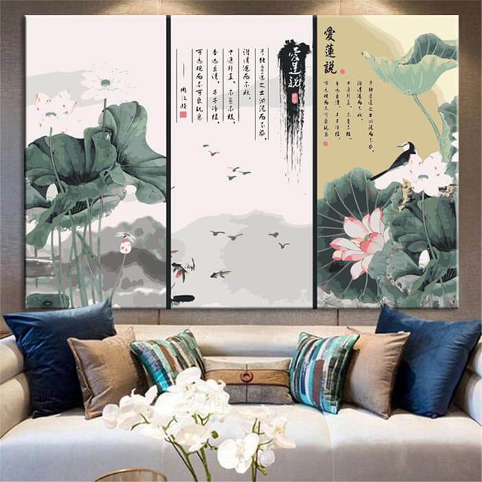 Malen nach Zahlen Triptychon Japanisches Stilllife mit Blumen