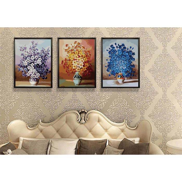 Painting by numbers 3-piece bouquet of flowers orange, blue, purple