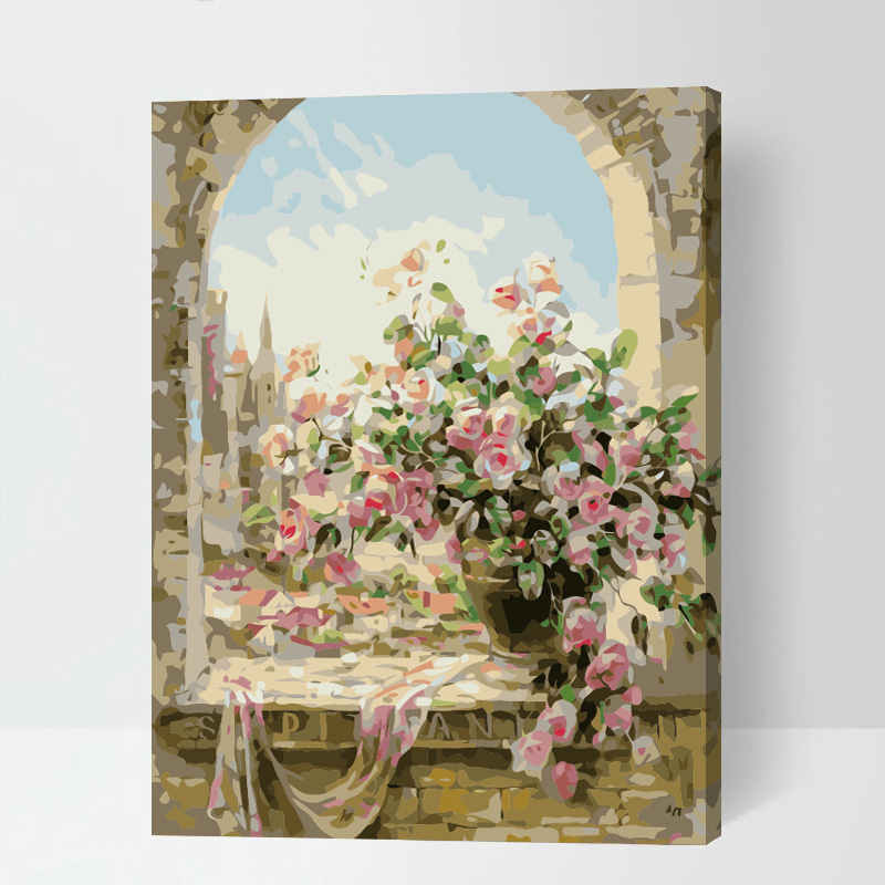 Painting by Numbers for Adults Bouquet of Flowers on The Window