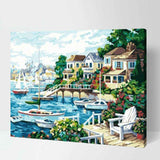 Painting by Numbers for Adults Boat Dock with Sailing Boats