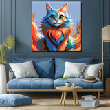 Painting by numbers cat head in rainbow colors