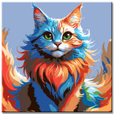 Painting by numbers cat head in rainbow colors