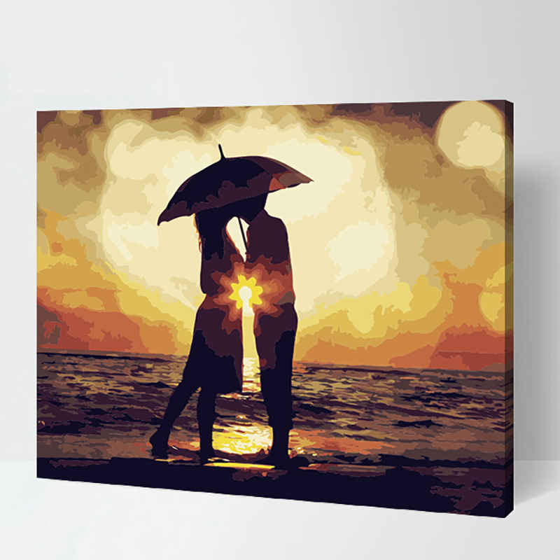 Painting by Numbers Couple by The Sea Under Umbrella of People