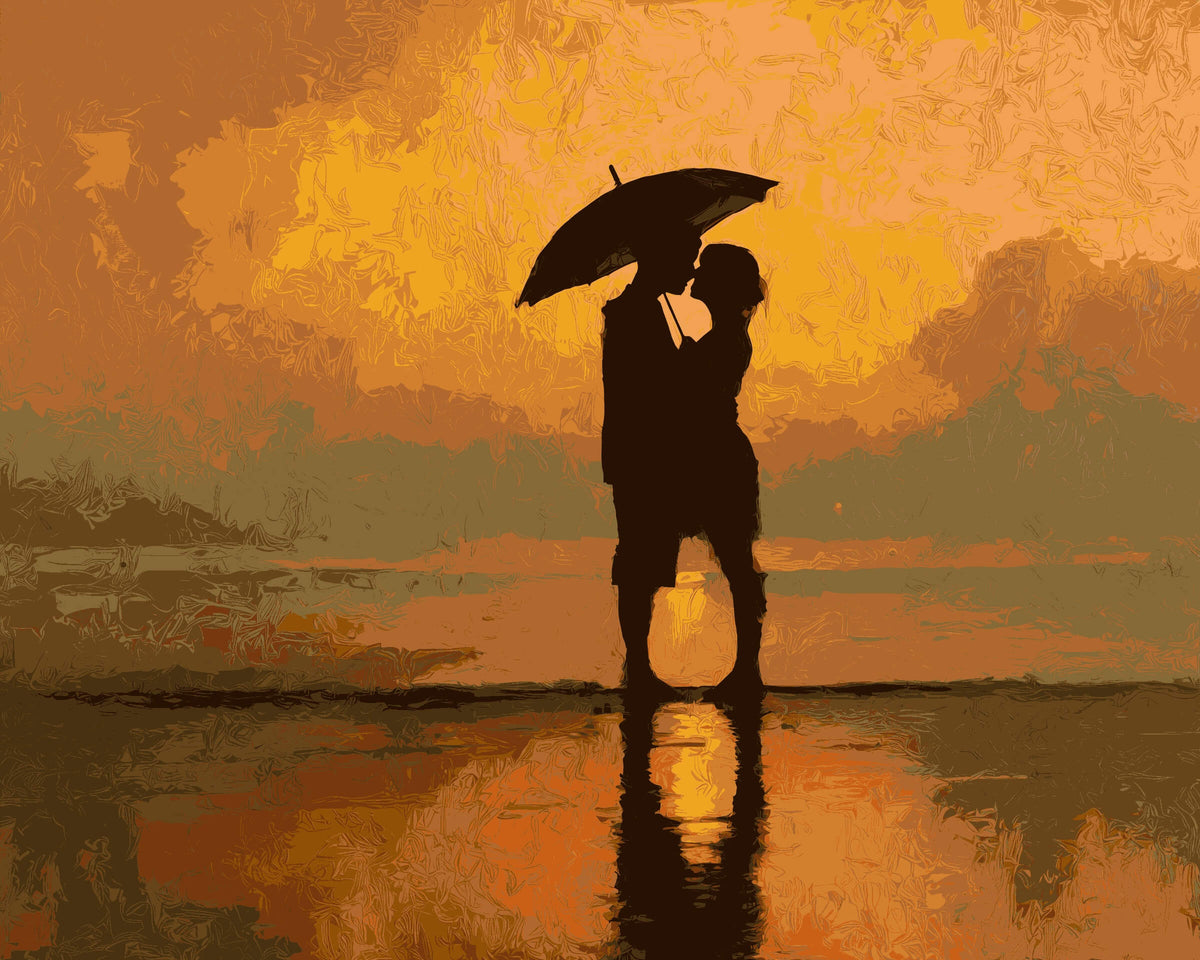 Painting by Numbers Couple by The Sea Under Umbrella of People