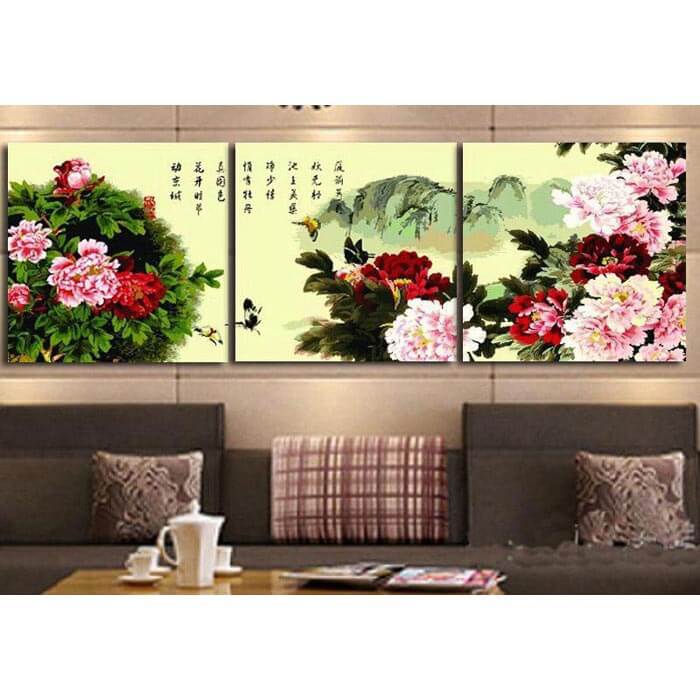 Painting By Numbers Triptych Pictures Flowers Asian