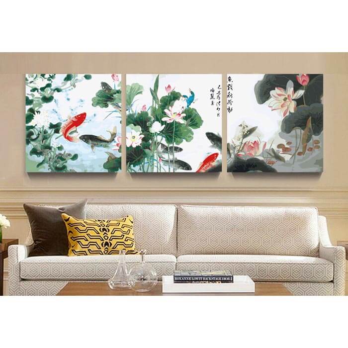 Painting By Numbers Triptych Flowers Asian