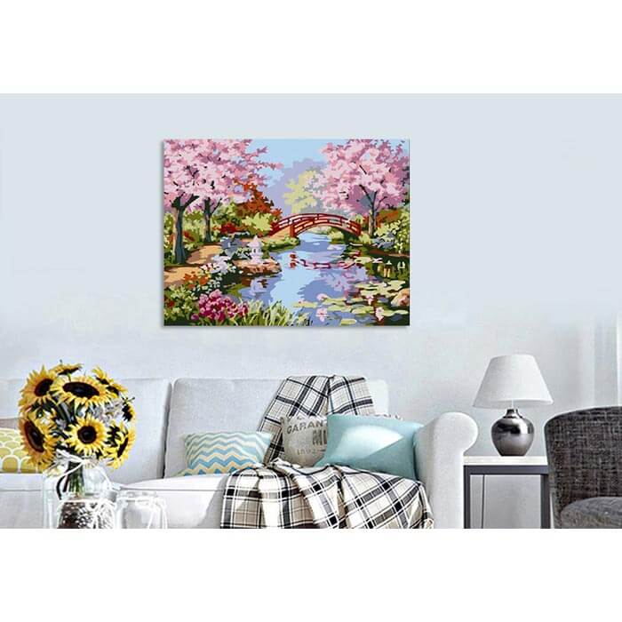 Painting by Numbers for Adults Bridge and Cherry Trees