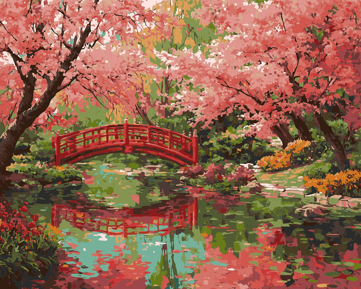 Painting by Numbers for Adults Bridge and Cherry Trees