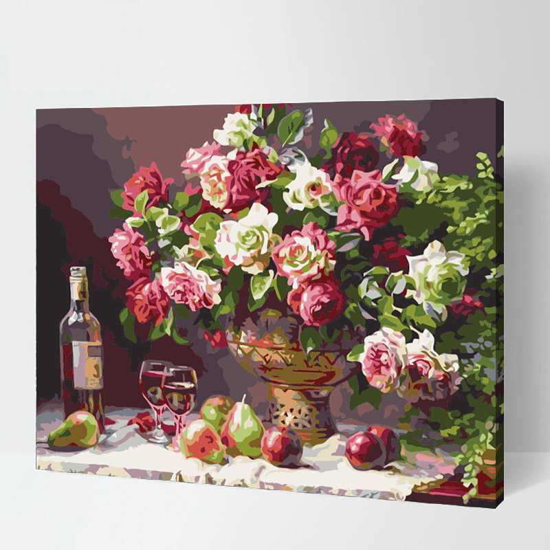 Painting by Numbers Still Life Flowers Apple Wine