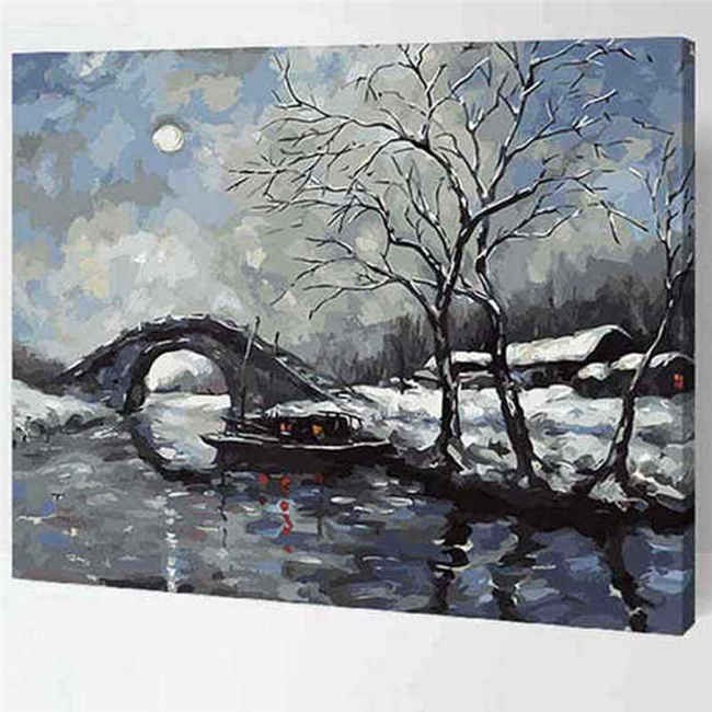 Painting by Numbers for Adults Stone Bridge in Winter