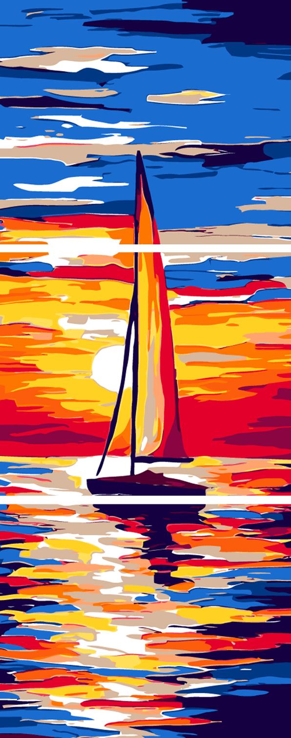 Painting by Numbers Sunrise Sea- 3-Panel (Triptych)