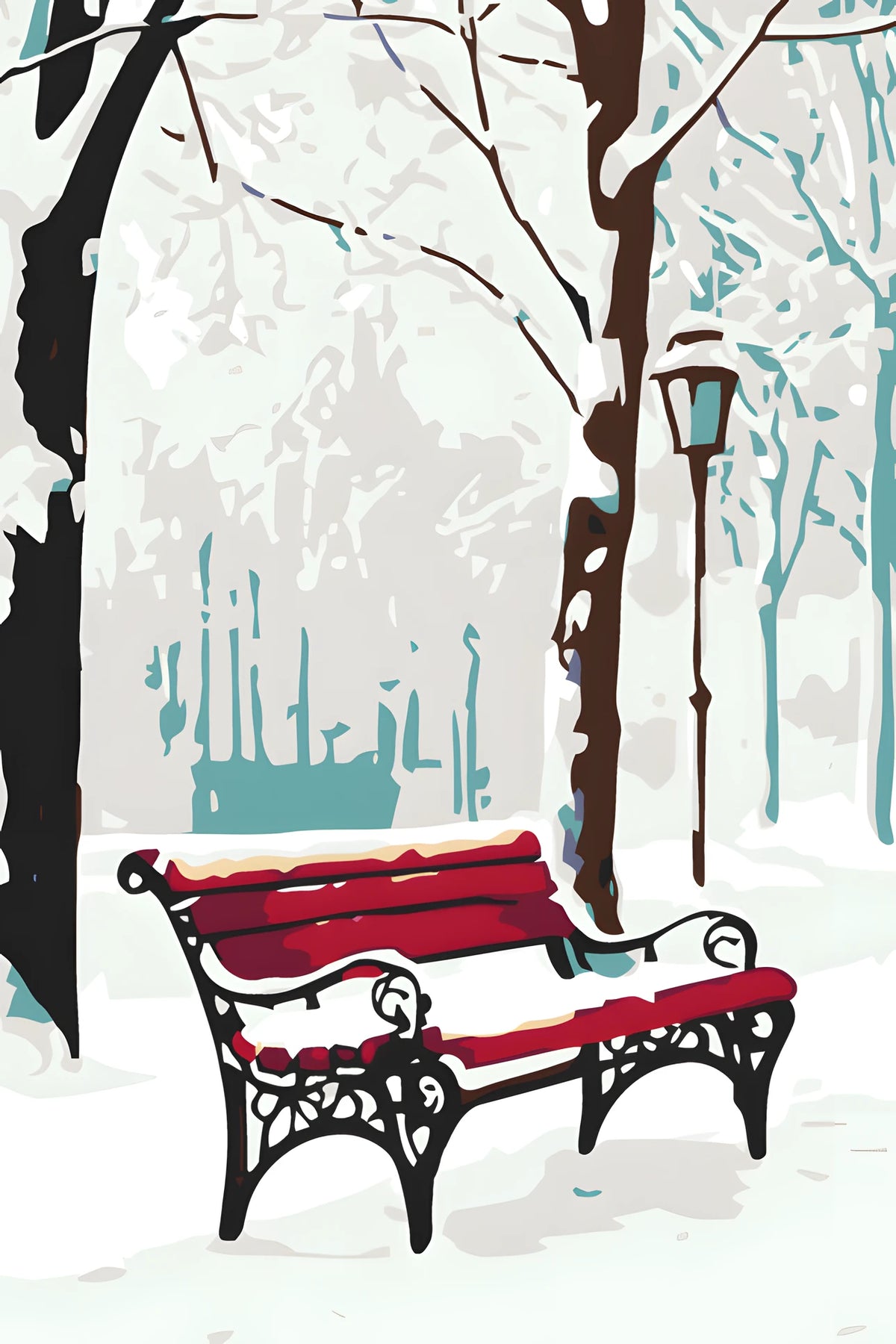 Paint by Numbers Winter Red Park Bench