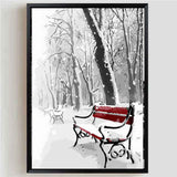 Paint by Numbers Winter Red Park Bench