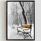 Painting by Numbers Winter Yellow Park Bench