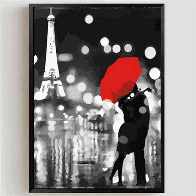Painting by Numbers Paris Couple Red Umbrella