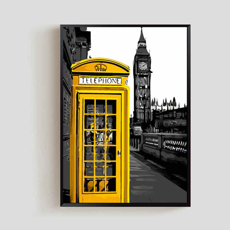 Paint by numbers telephone booth yellow Big Ben