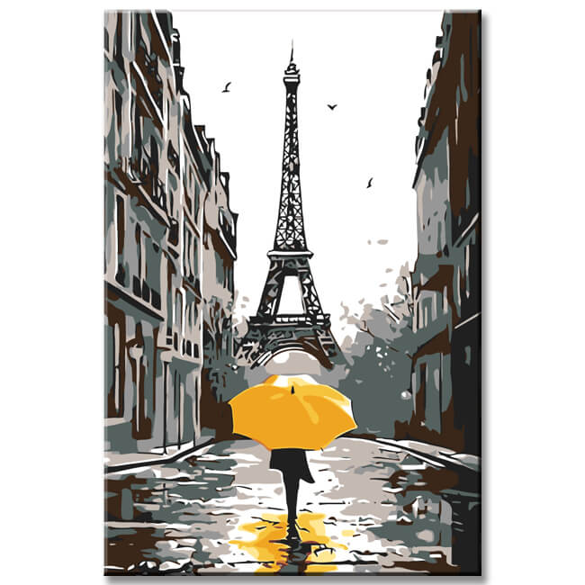 Grind nach Zahlen Paris gelber Regenschirm