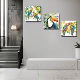 Paint by Numbers Triptych Parrots Butterflies Toucan