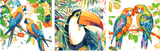 Paint by Numbers Triptych Parrots Butterflies Toucan