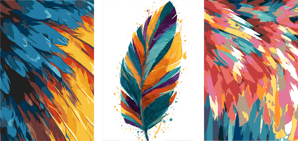 Paint by Numbers Triptych Colorful Feathers - White Plumage
