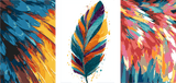 Paint by Numbers Triptych Colorful Feathers - White Plumage