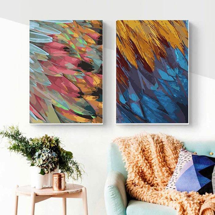 Painting by numbers Colorful feathers