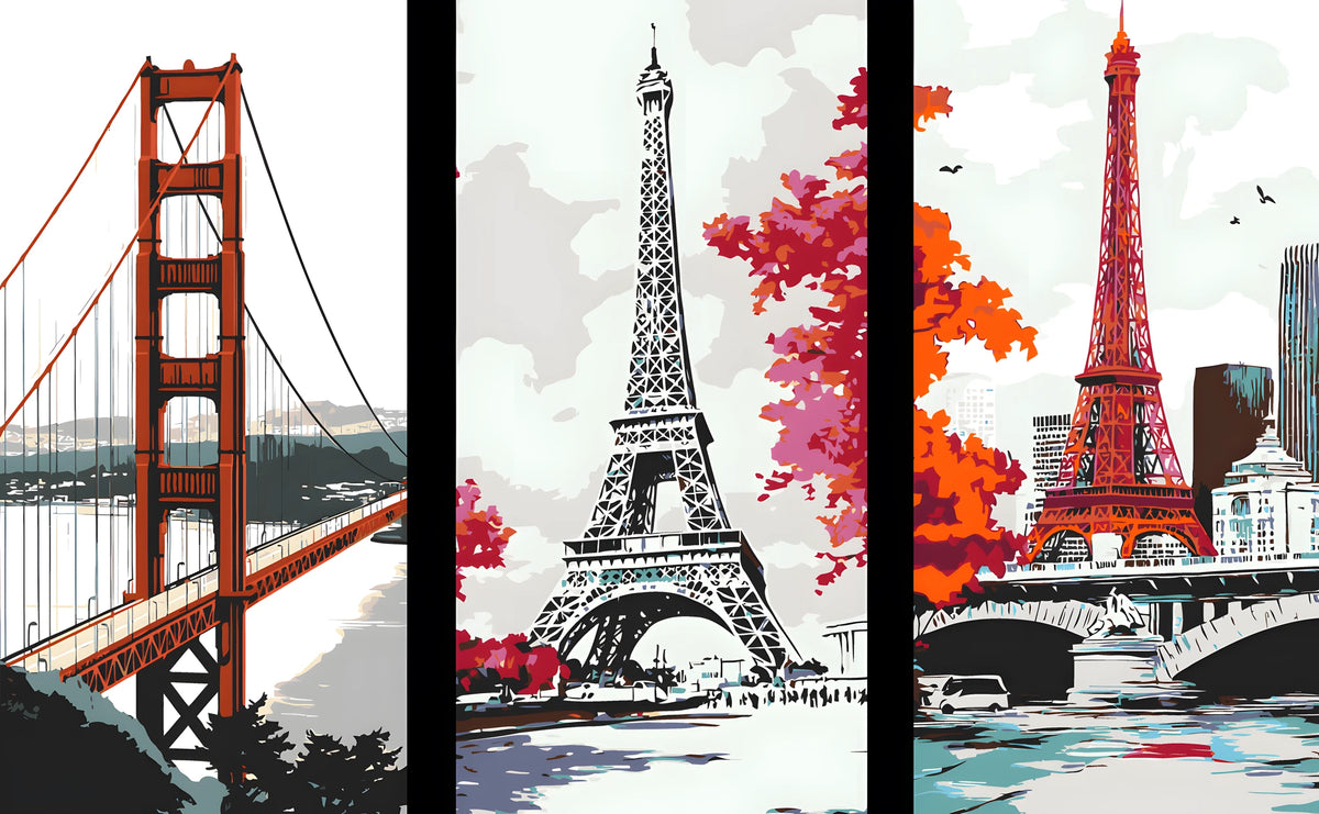 Painting by Numbers Radio Tower Red White Pier Paris San Francisco Bridge