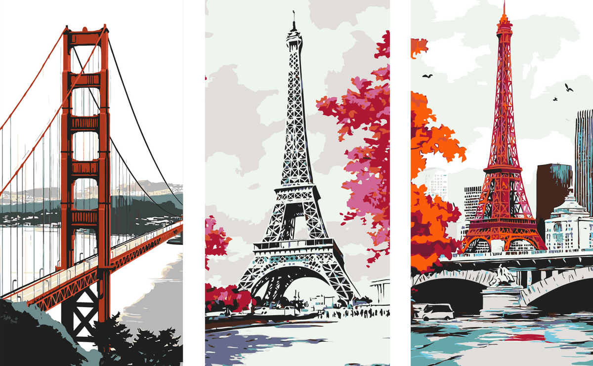 Painting by Numbers Radio Tower Red White Pier Paris San Francisco Bridge