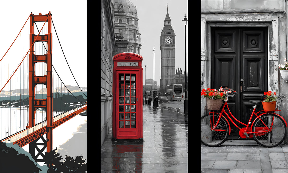 Paint by Numbers San Francisco Bridge Telephone Booth London Bicycle Red