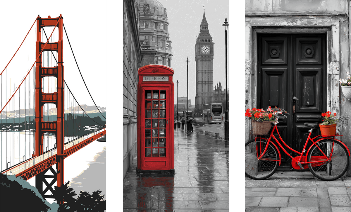 Paint by Numbers San Francisco Bridge Telephone Booth London Bicycle Red