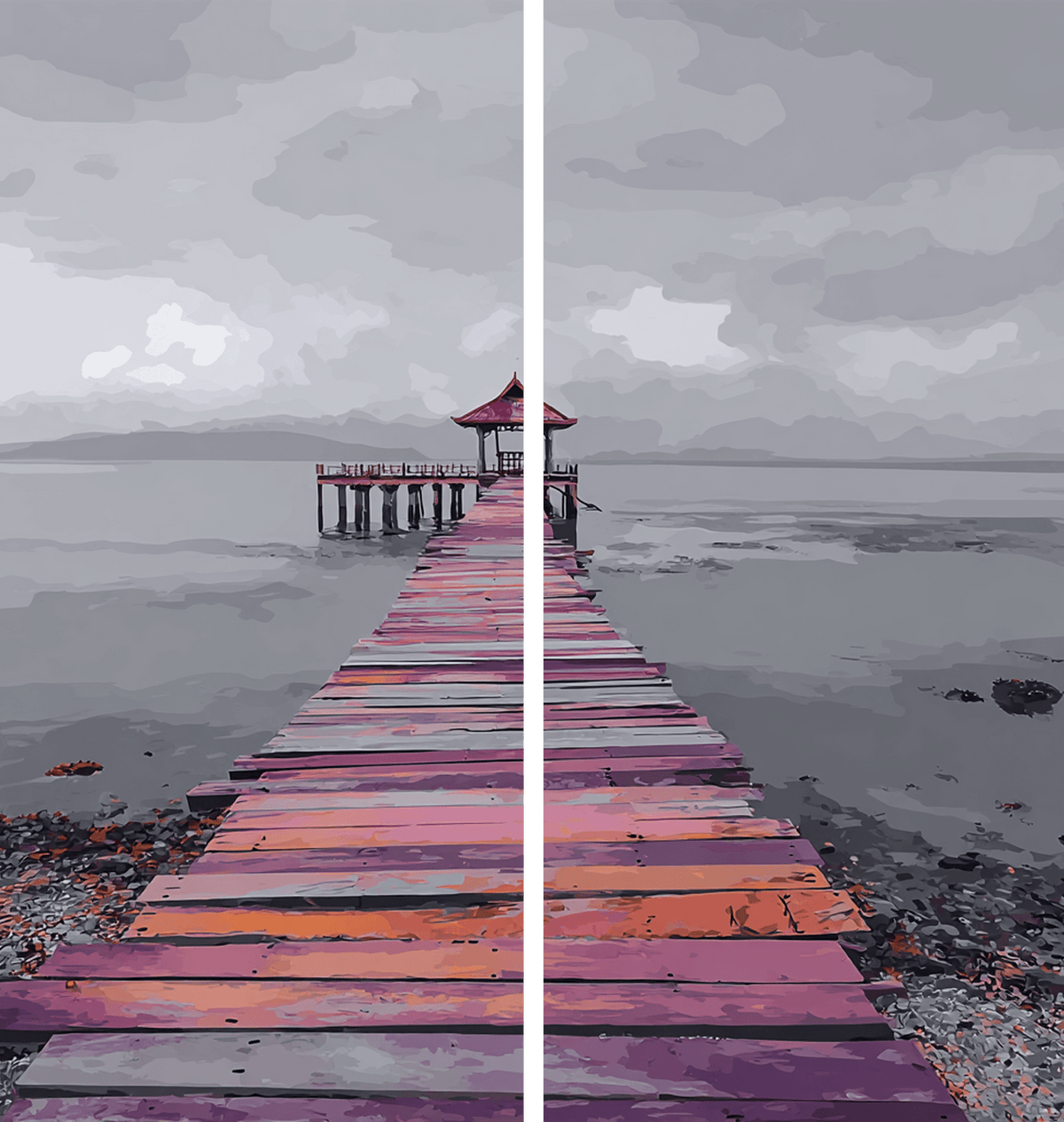 Painting by Numbers Bridge Black White Colorful -2 Panel (Duo)
