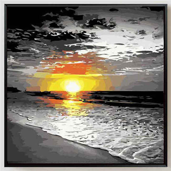 Painting by Numbers Sunset Beach Black White