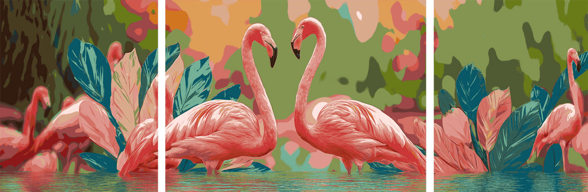 Painting by Numbers Flamingo Family- 3-Panel (Triptych)
