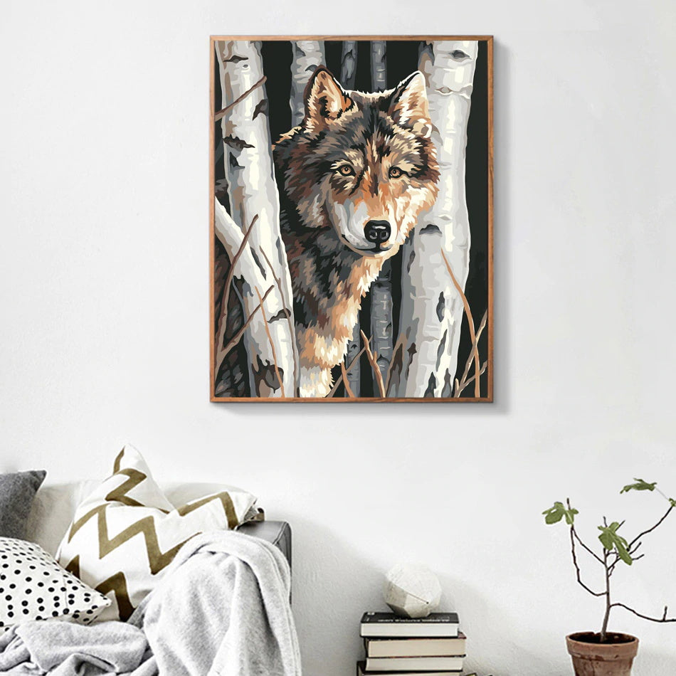 Painting by Numbers Wolf in The Birch forest