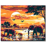 Paint by Numbers Elephants Looking for Water