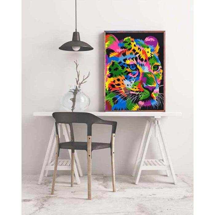 Paint by numbers young lion in rainbow colors animal art